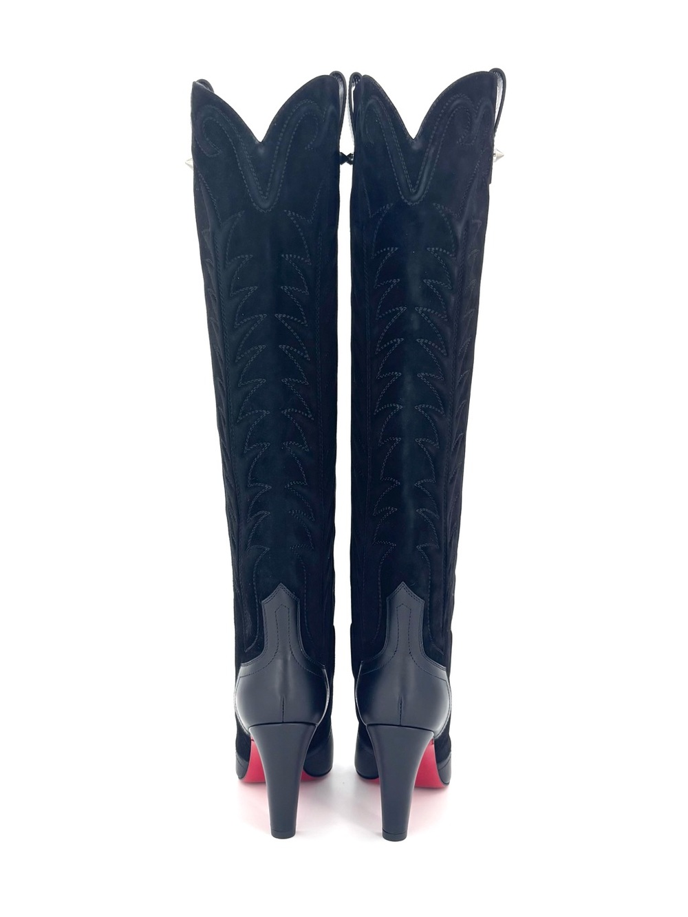 Christian Louboutin Santia Botta Black Western Knee High Pull On Boots 37 - Picture 5 of 11